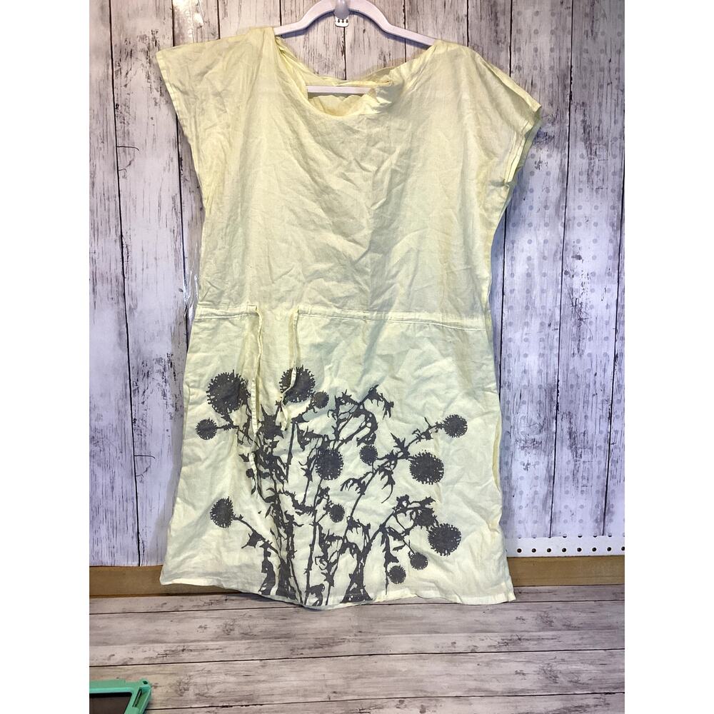 Synergy Organic Clothing Pale Yellow Thistle Print Drawstring Dress - Size M